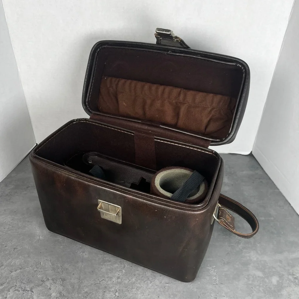 VTG Brown Faux Leather Hard Shell Camera Bag w/ Removable Insert Latch‎ Closure